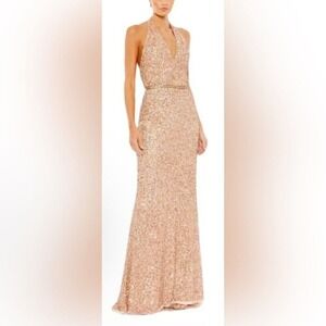 NWT Mac Duggal‎ Halter Fully Sequin Evening Gown in Apricot #5673 - 2